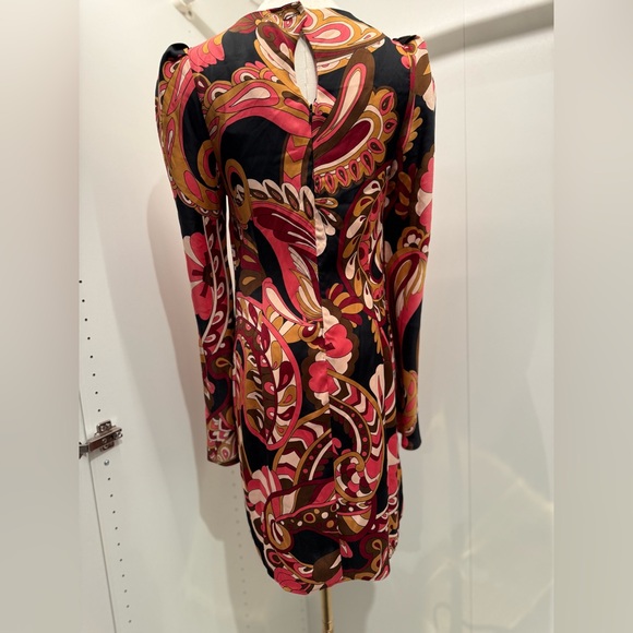 Mango Orange fall colors Sheath Dress Bishop Sleeves - Picture 6 of 11